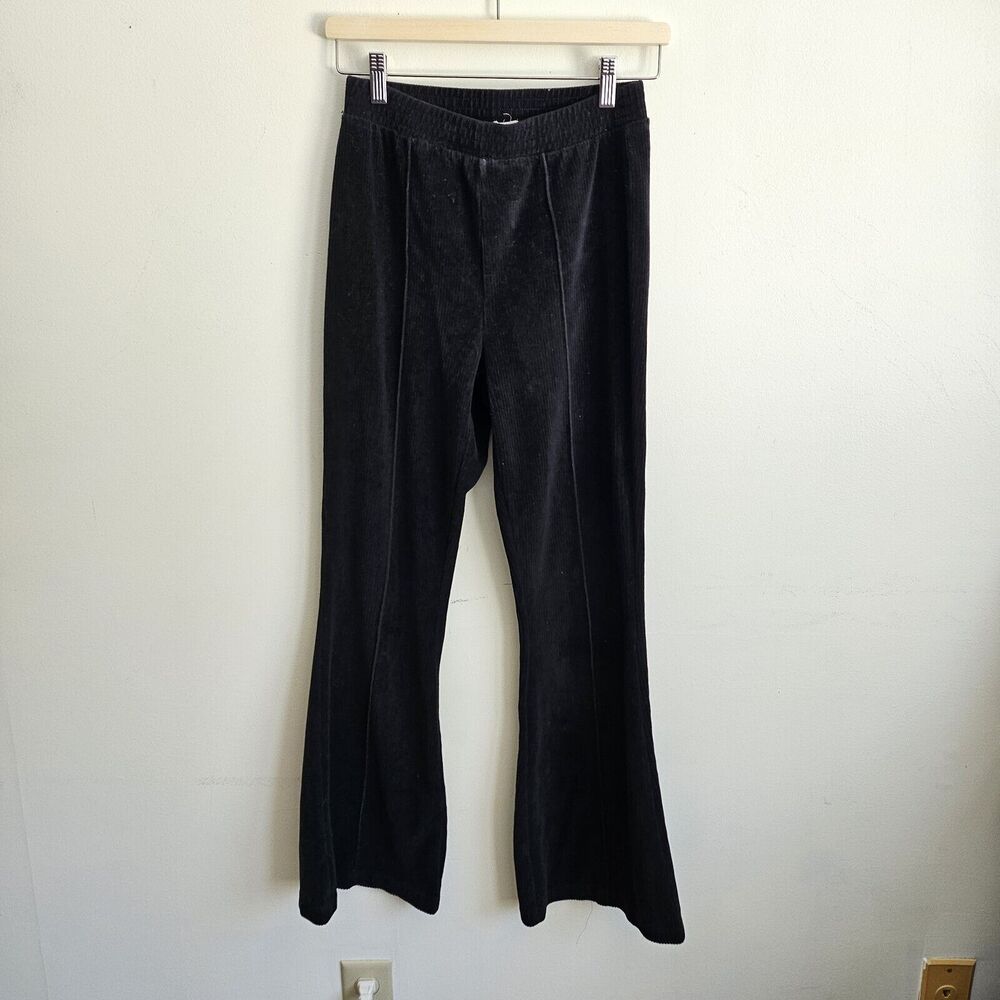 Aerie Corduroy Pants Womens Small Long Black Wide Flare Leg Pull On Stretch